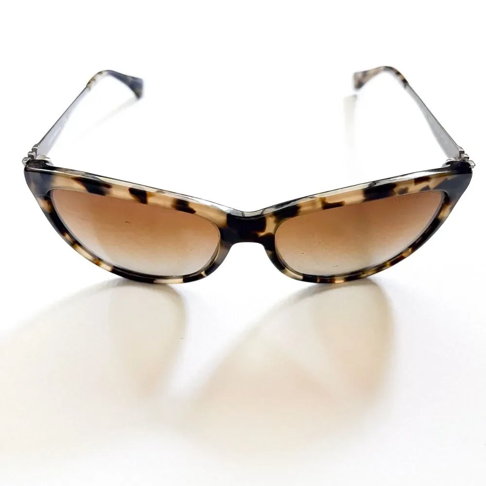 Emporio Armani Women's Sunglasses Tortoise Brown Cat-Eye Logo Temples 57 16 140